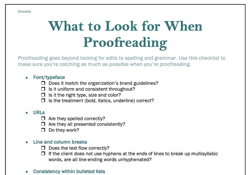 Image of checklist: What to Look for When Proofreading